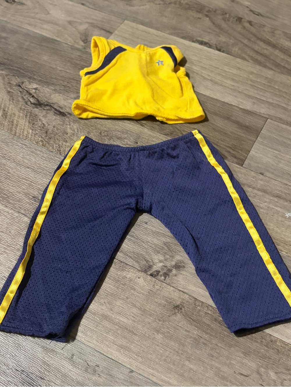 American Girl Navy Pants with Yellow Stripe & Yellow Tank
